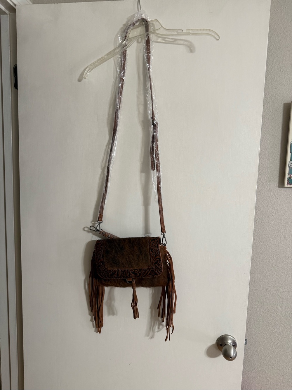 Montana West Brown Fringe Crossbody with Tooled Flap